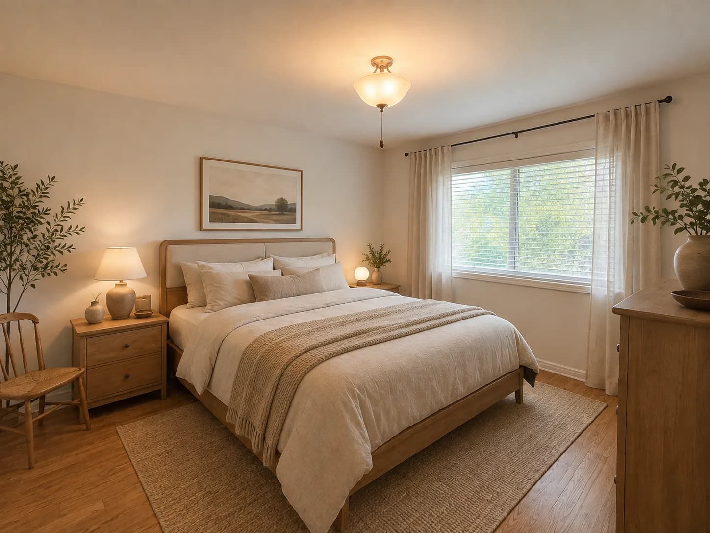Warm Japandi bedroom after an AI interior redesign