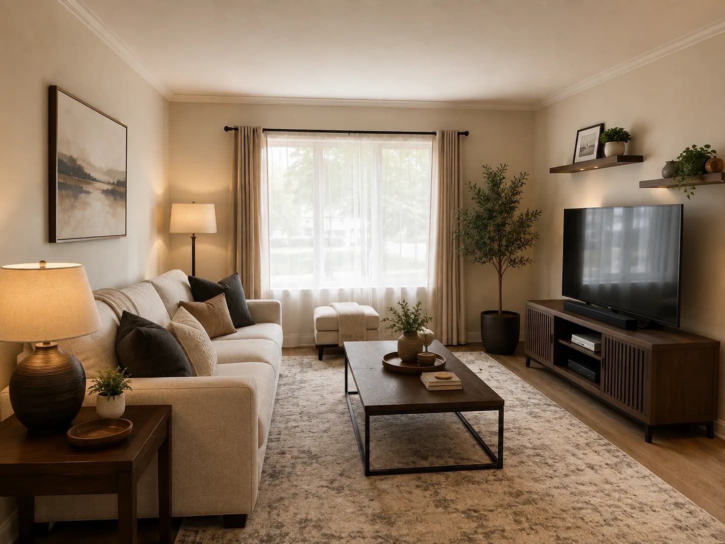 Warm modern living room after an AI interior makeover